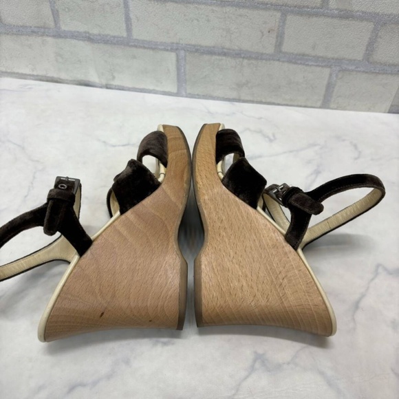 Prada Wood Block Wedge Sandals with Black Suede Straps Size 5.5/36 - Picture 3 of 14